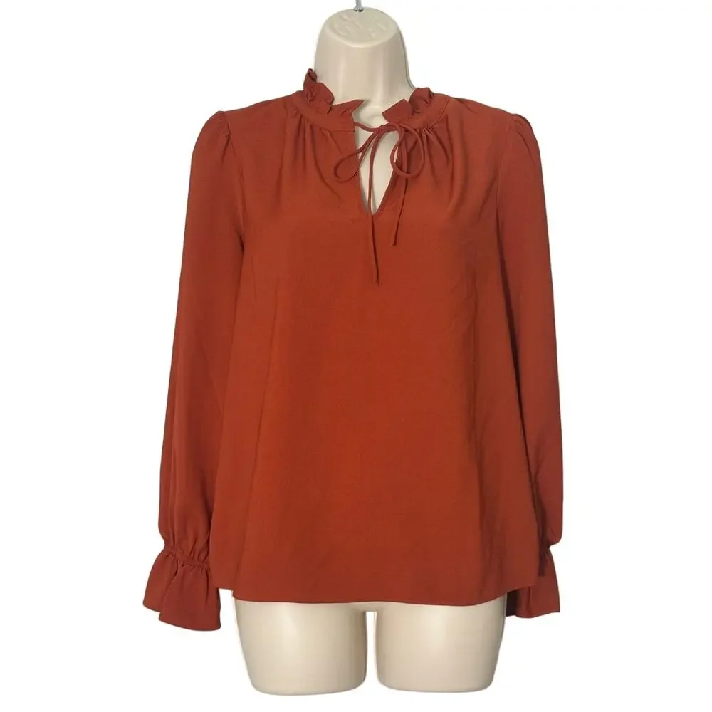 J.Crew Gathered‎ Ruffle Drapey Top in Deep Ember Size S